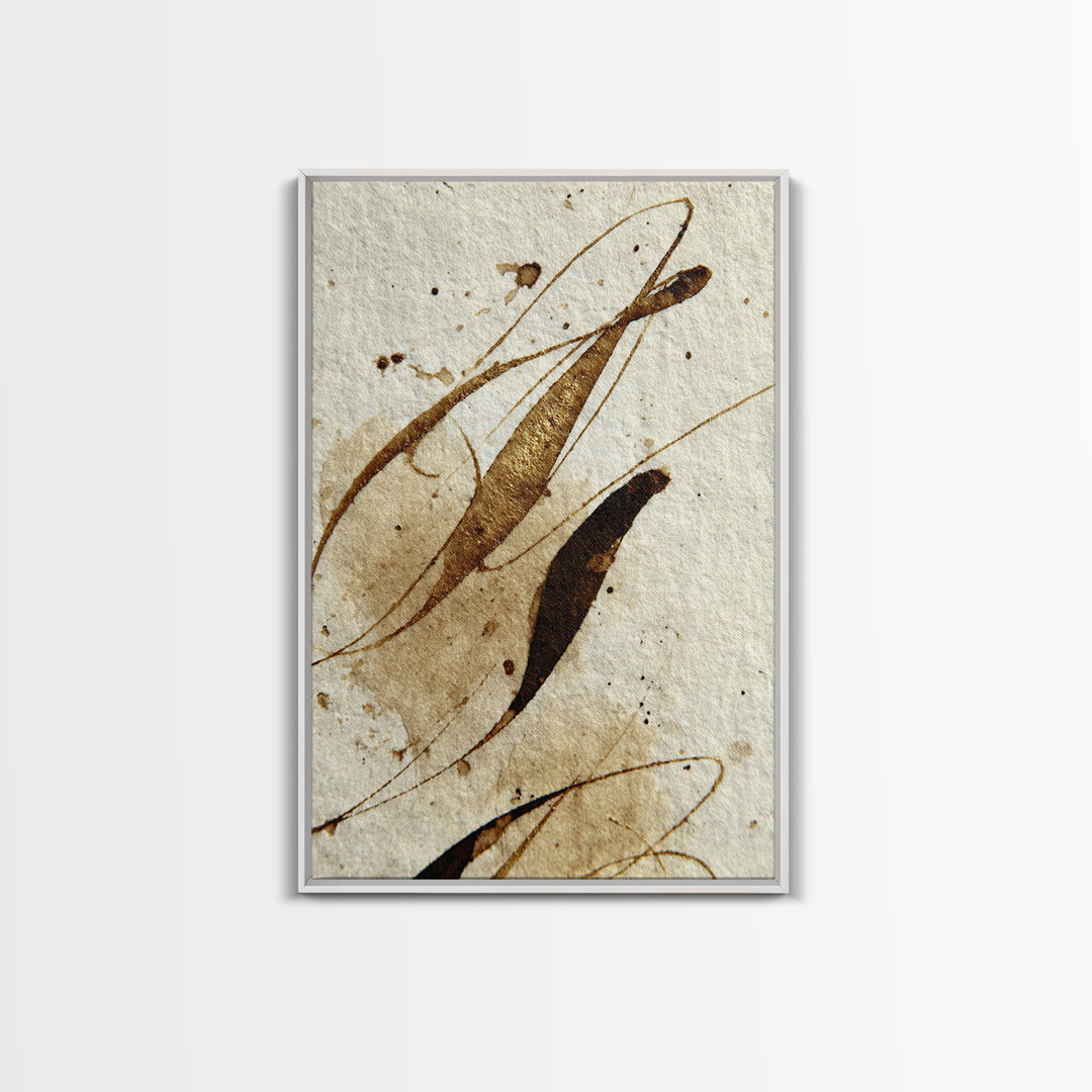 Abstract Gold Calligraphic Strokes on Ivory Paper Canvas Print, Calligraphy Art, Digital Prints, Living Room Decor, Script, CAL-2x3-58