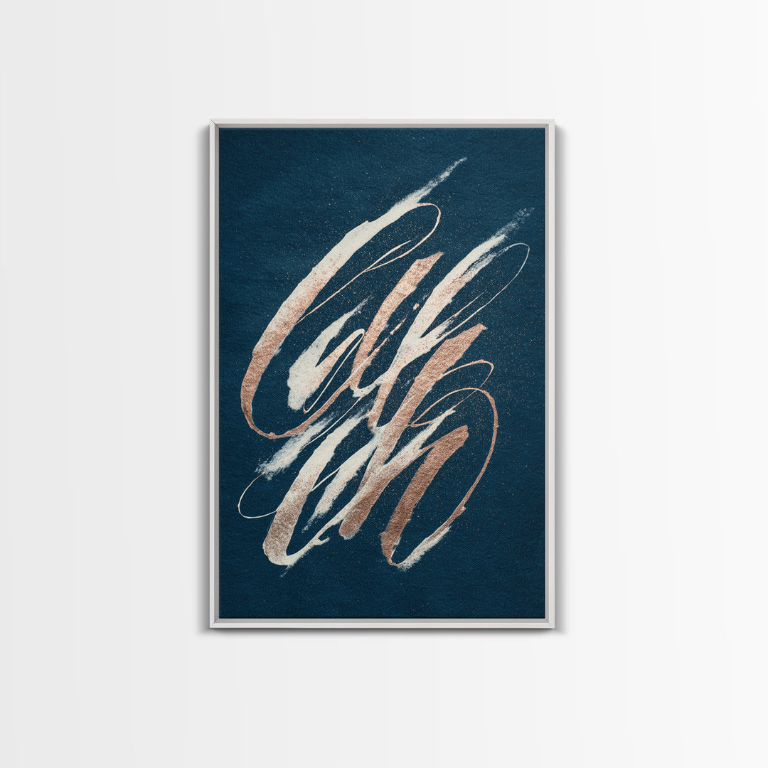Layered Copper Ink Strokes on Dark Navy Canvas Print, Calligraphy Art, Prints, Living Room Decor, Script, Bedroom Wall Decor, CAL-2x3-62