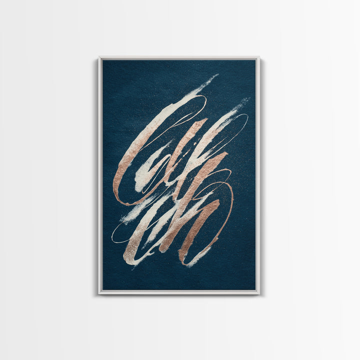 Layered Copper Ink Strokes on Dark Navy Canvas Print, Calligraphy Art, Prints, Living Room Decor, Script, Bedroom Wall Decor, CAL-2x3-62