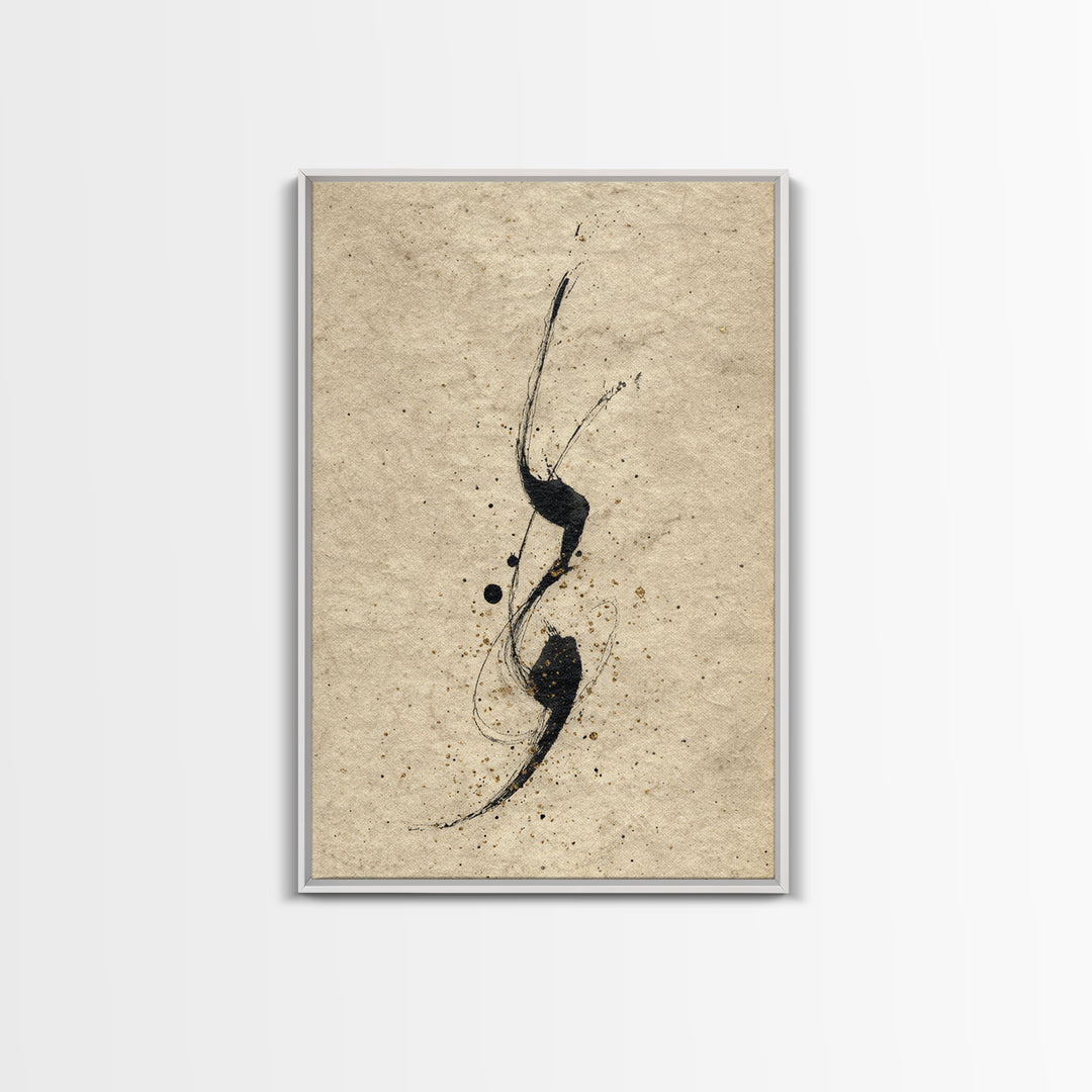 Minimal Black Calligraphy Rhythm Framed Canvas Print, Calligraphy Art, Painting, Living Room Decor, Fine Art, Script, CAL-2x3-63