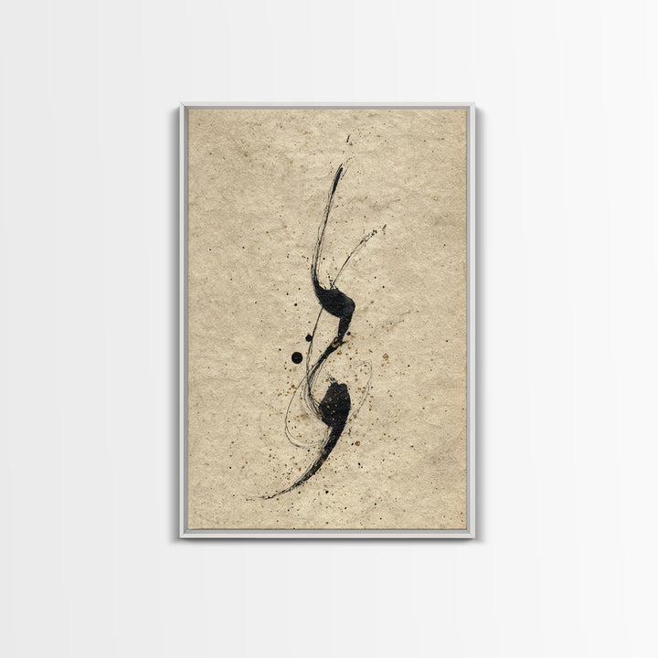 Minimal Black Calligraphy Rhythm Framed Canvas Print, Calligraphy Art, Painting, Living Room Decor, Fine Art, Script, CAL-2x3-63