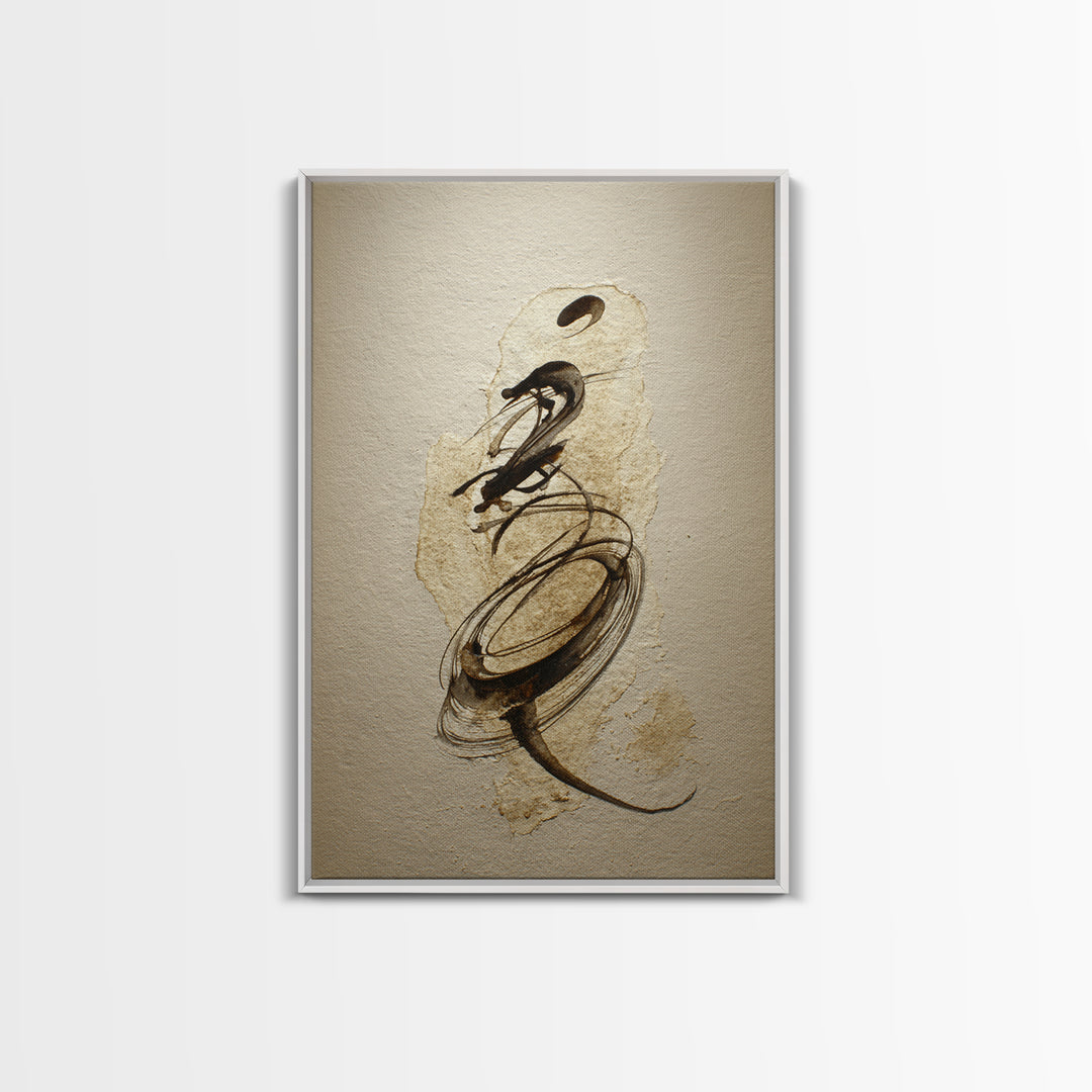 Calligraphic Bird Shape Formed from Flowing Lines Framed Canvas Print, Calligraphy Art, Room Decor, Living Room Decor, Script, CAL-2x3-64