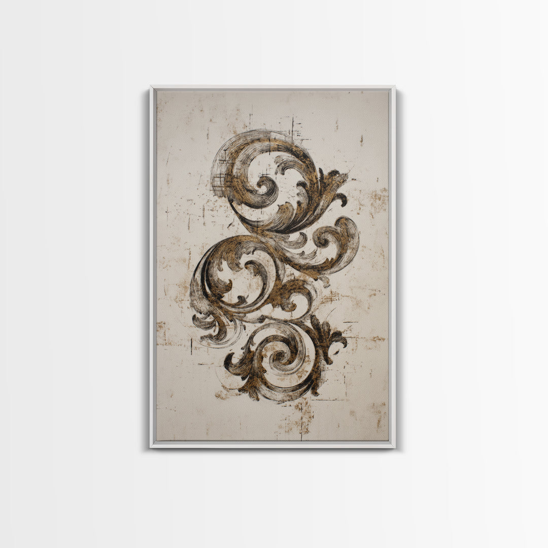 Baroque Scrollwork Made from Looping Pen Strokes Framed Canvas Print, Calligraphy Art, Printable, Living Room Decor, Script, CAL-2x3-68