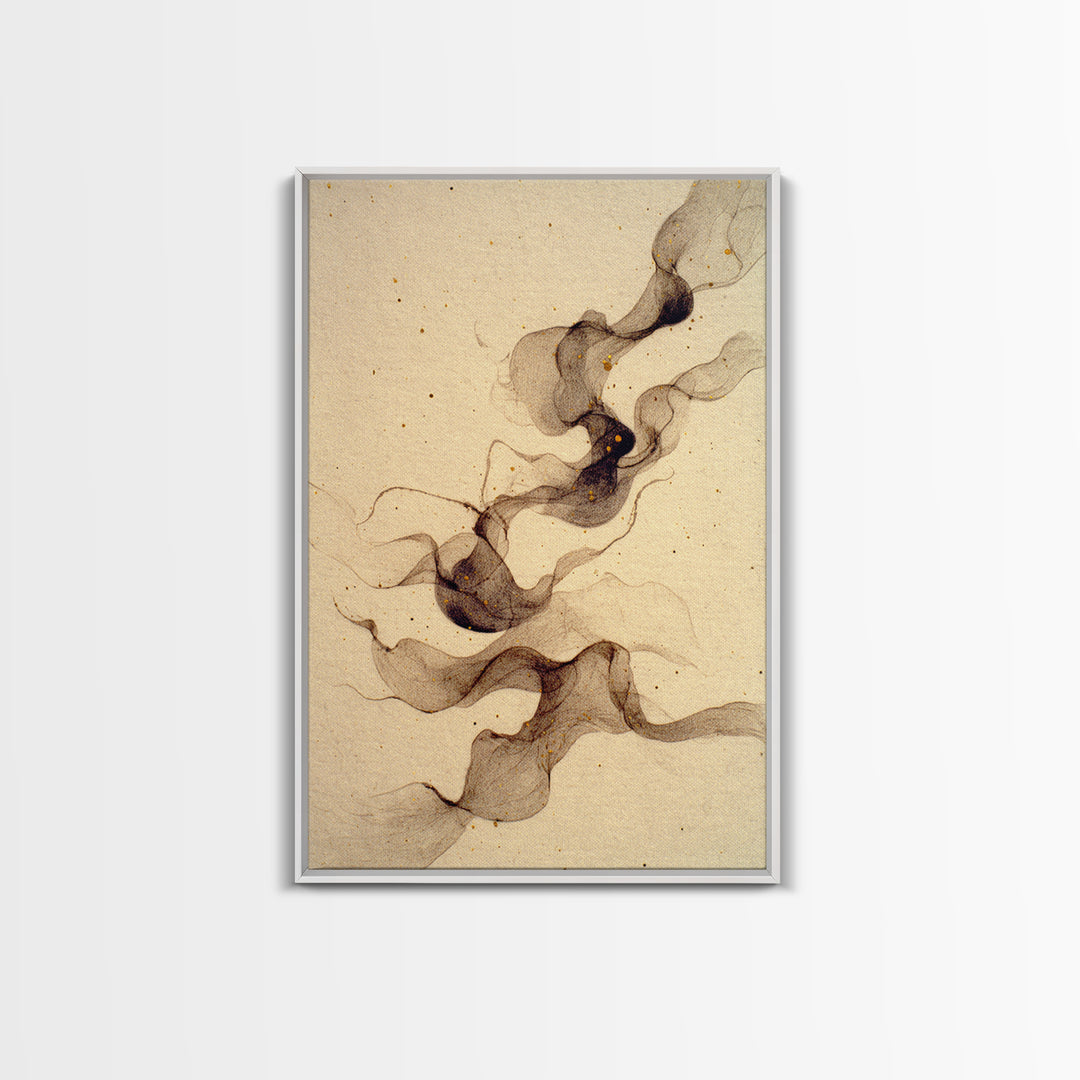 Ink Wash Dragon Curve Framed Canvas Print, Calligraphy Art, Modern Wall Art, Living Room Decor, Script, Watercolor Print, CAL-2x3-89
