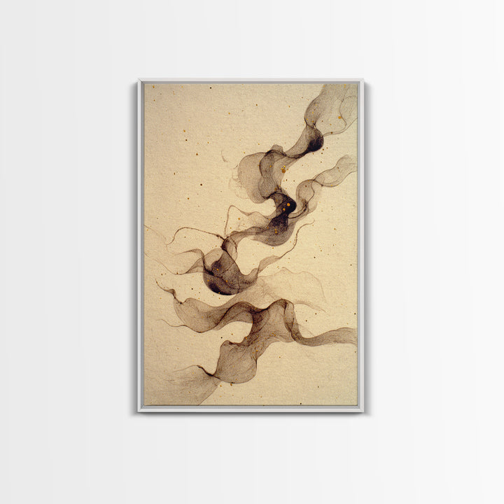Ink Wash Dragon Curve Framed Canvas Print, Calligraphy Art, Modern Wall Art, Living Room Decor, Script, Watercolor Print, CAL-2x3-89