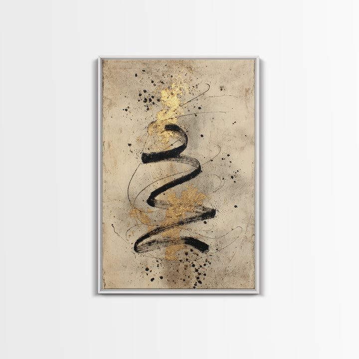 Gold Leaf Calligraphic Spiral on Plaster Surface Canvas Print, Calligraphy Art, Printable, Living Room Decor, Script, CAL-2x3-94