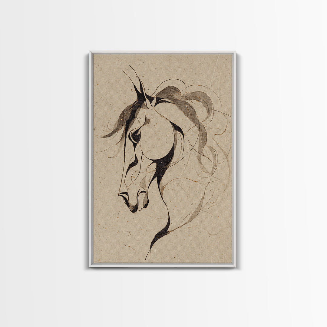 Calligraphic Horse Silhouette Made from One Line Canvas Print, Calligraphy Art, Printable Art, Living Room Decor, Script, CAL-2x3-97