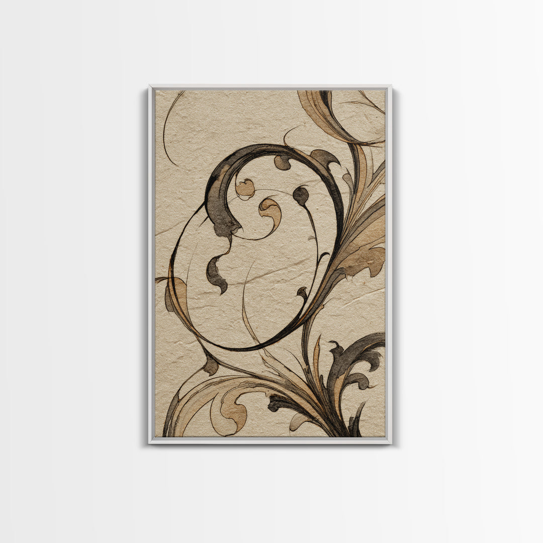 Ornamental Frame of Flourished Pen Curves Framed Canvas Print, Calligraphy Art, Wall Decor, Living Room Decor, Fine Art, Script, CAL-2x3-98