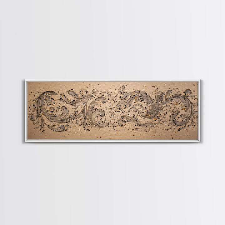 Baroque Scrollwork Made from Looping Pen Strokes Canvas Print, Calligraphy Art, Modern Decor, Living Room Decor, Script, CAL-3x1-100