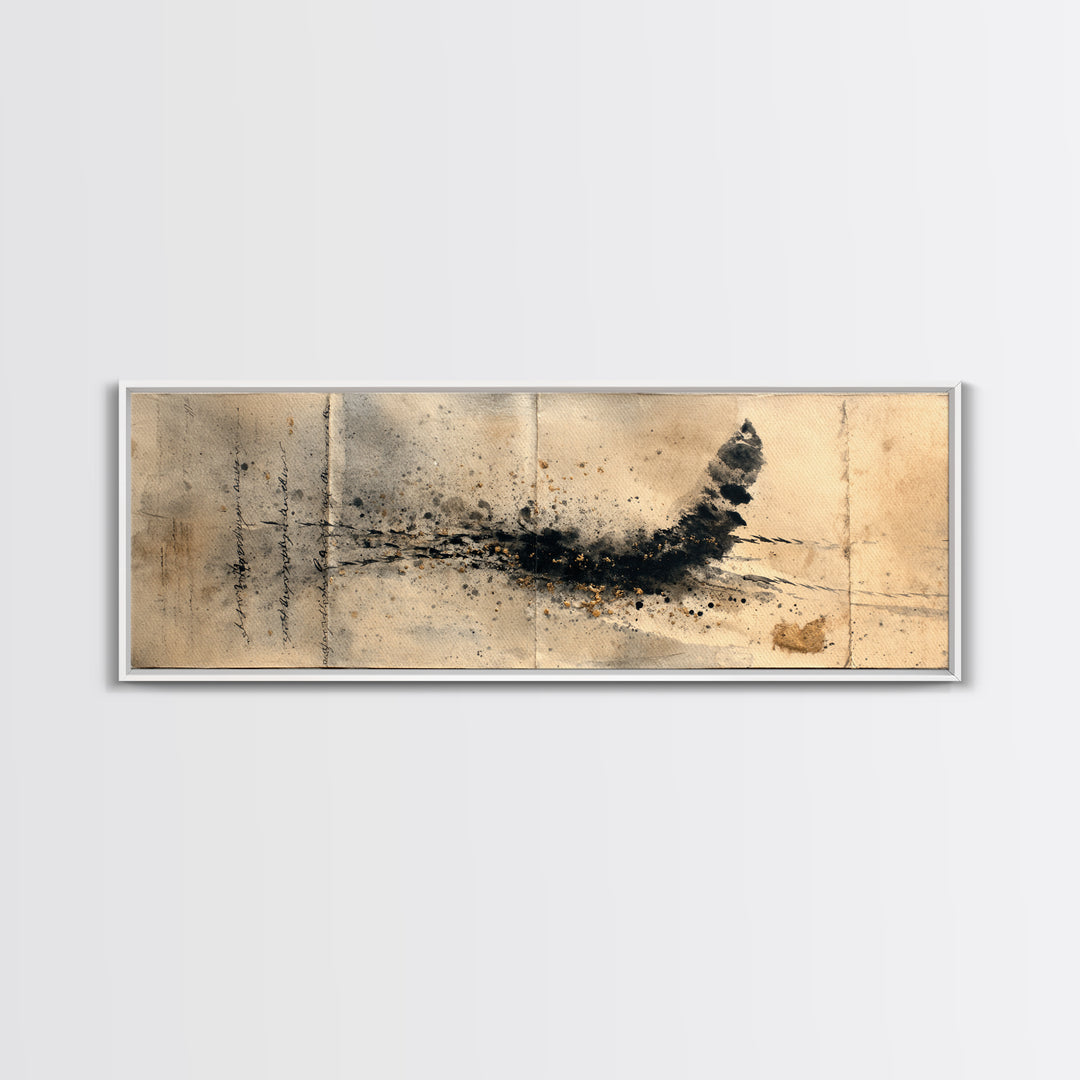 Abstract Prayer Flag of Brush Marks Framed Canvas Print, Calligraphy Art, Watercolor Print, Living Room Decor, Fine Art, Script, CAL-3x1-15