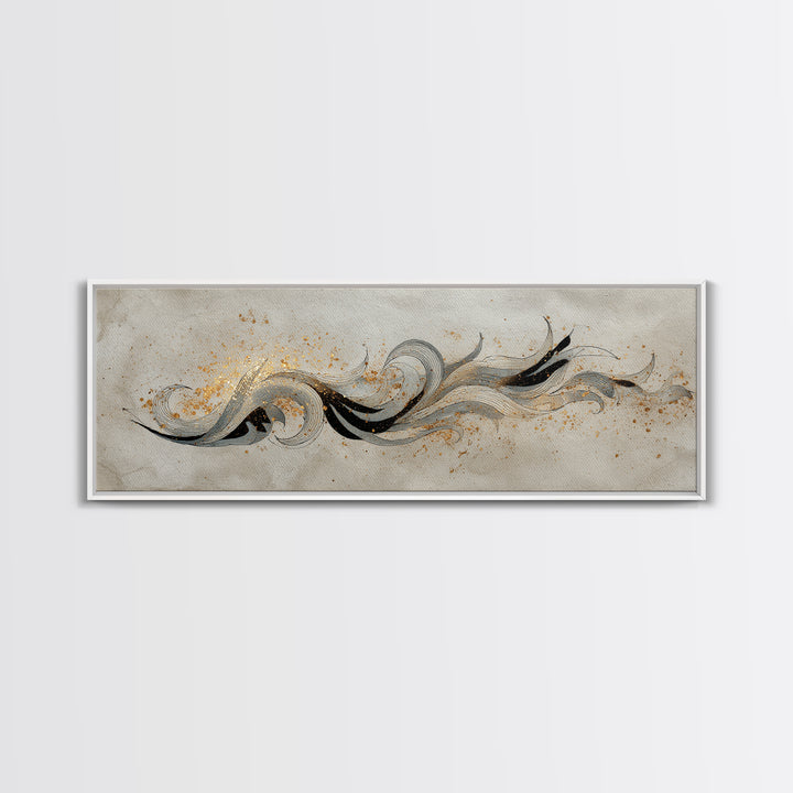 Arabic Ornamental Curves as Non Readable Art Canvas Print, Calligraphy Art, Statement Artwork, Living Room Decor, Script, CAL-3x1-19