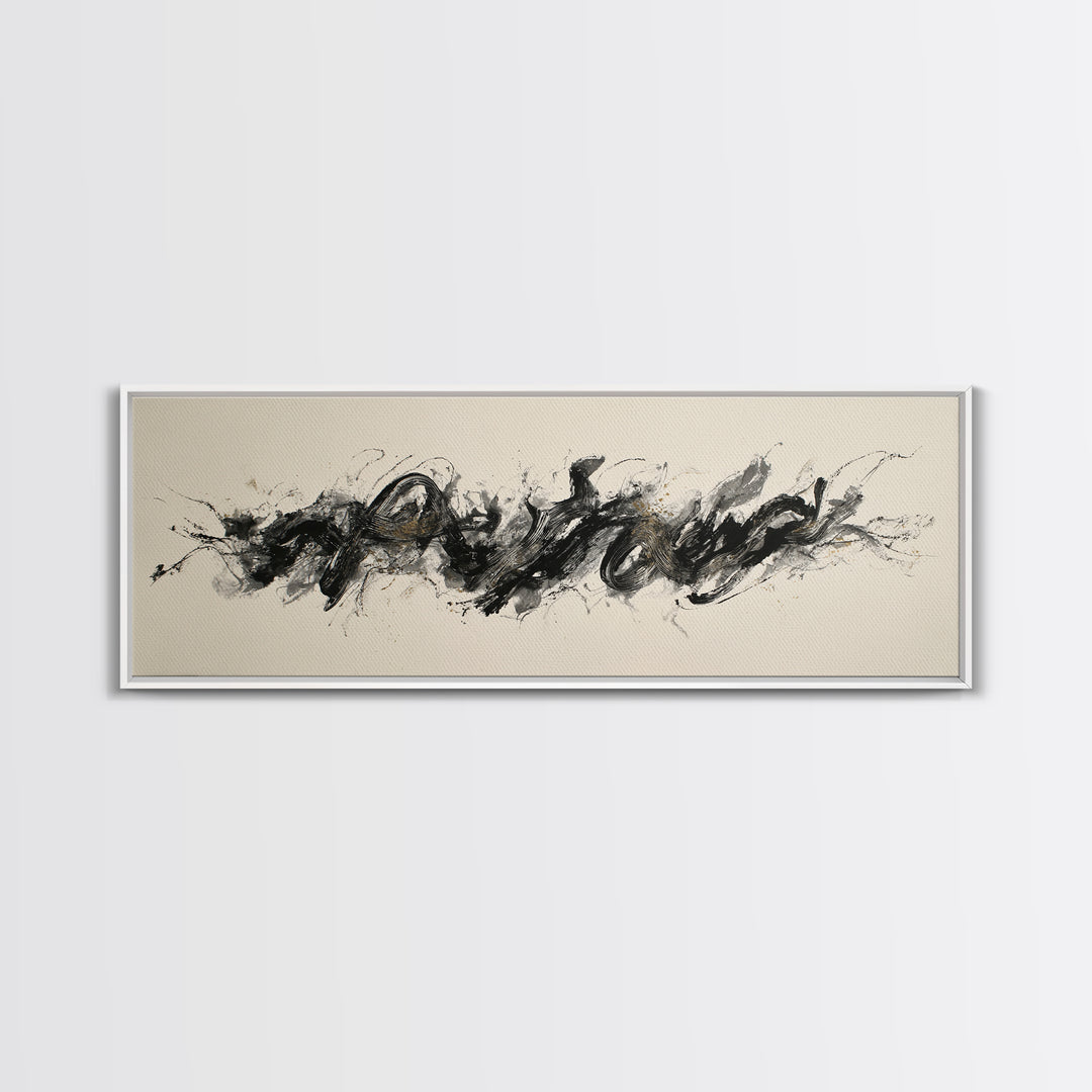 Calligraphic Bird Shape Formed from Flowing Lines Canvas Print, Calligraphy Art, Gallery Wall Set, Living Room Decor, Script, CAL-3x1-24