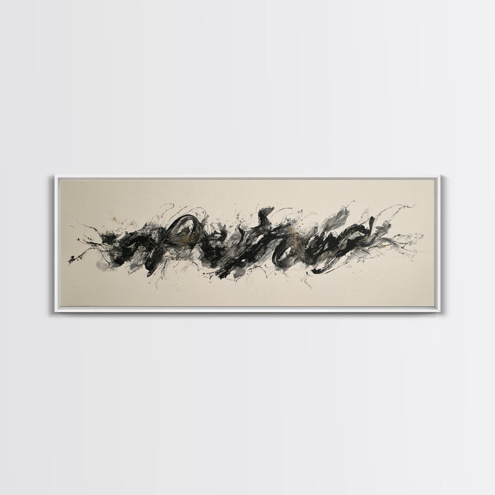 Calligraphic Bird Shape Formed from Flowing Lines Canvas Print, Calligraphy Art, Gallery Wall Set, Living Room Decor, Script, CAL-3x1-24