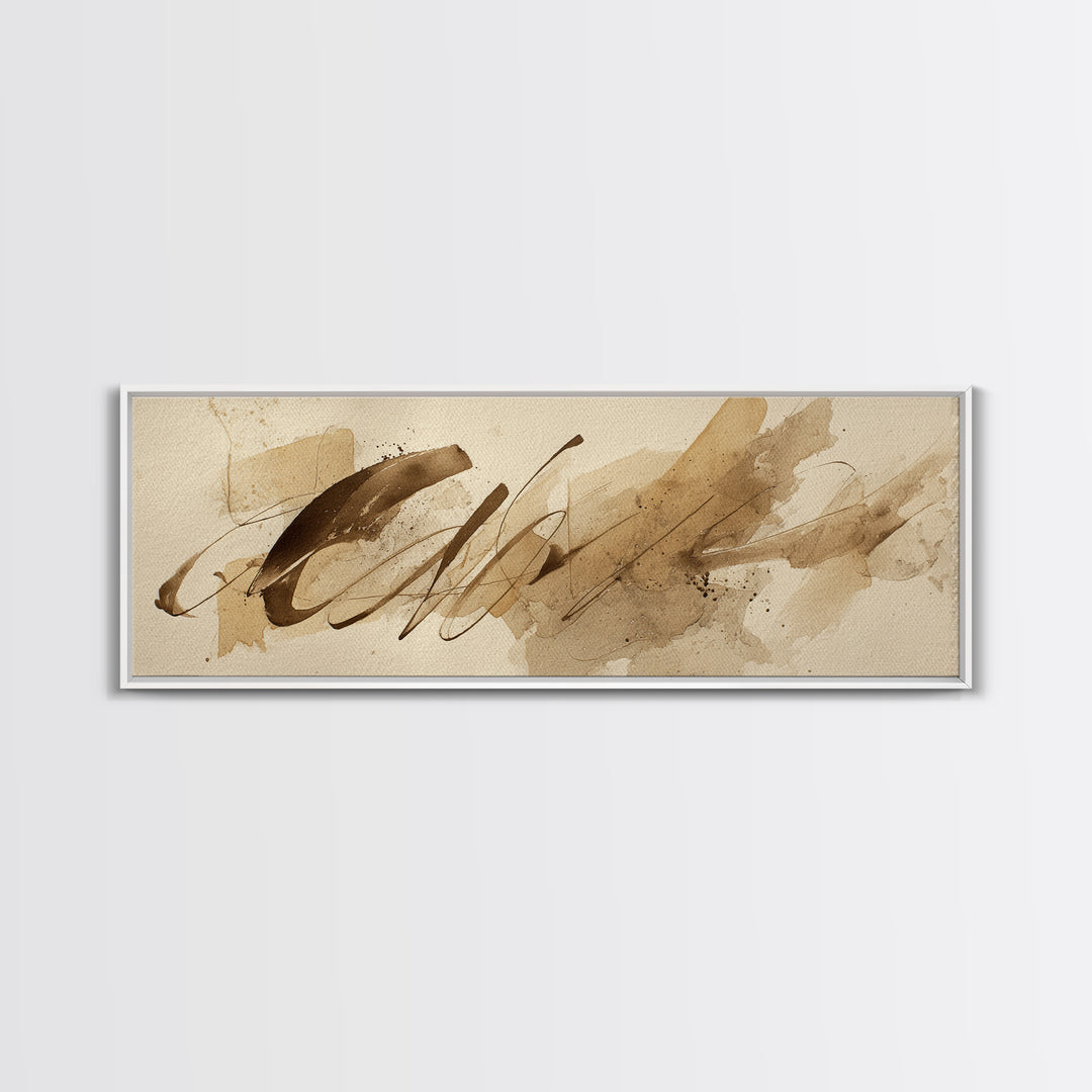Monochrome Brush Alphabet Fragments as Abstract Texture Canvas Print, Calligraphy Art, Unique Wall Art, Living Room Decor, CAL-3x1-29