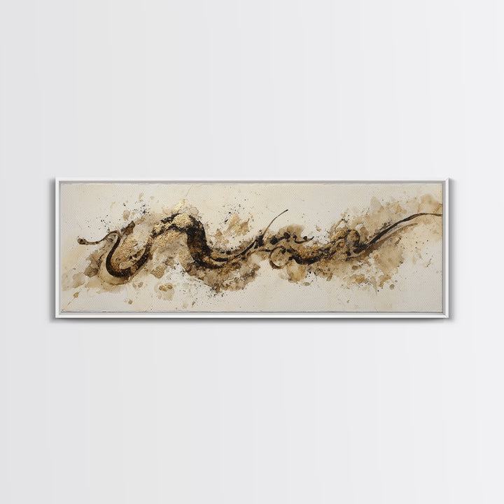 Gold Leaf Calligraphic Spiral on Plaster Surface Canvas Print, Calligraphy Art, Wall Art, Living Room Decor, Watercolor Art, CAL-3x1-30