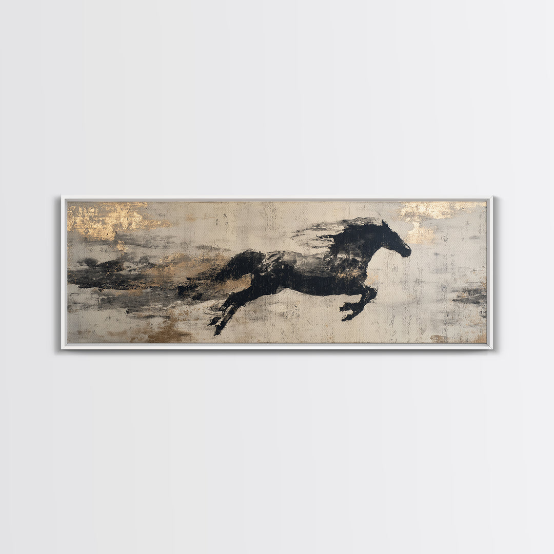 Calligraphic Horse Silhouette Made from One Line Canvas Print, Calligraphy Art, Modern Wall Art, Living Room Decor, Script, CAL-3x1-33
