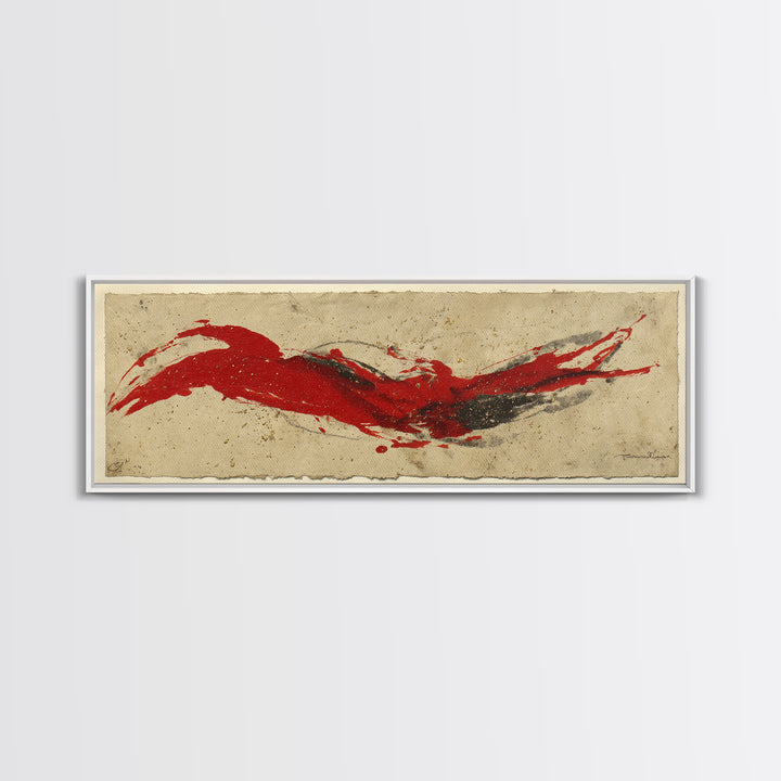 Bold Red Brushstroke Seal Abstraction Canvas Print, Calligraphy Art, Art Print, Living Room Decor, Fine Art, Script, Printable, CAL-3x1-35