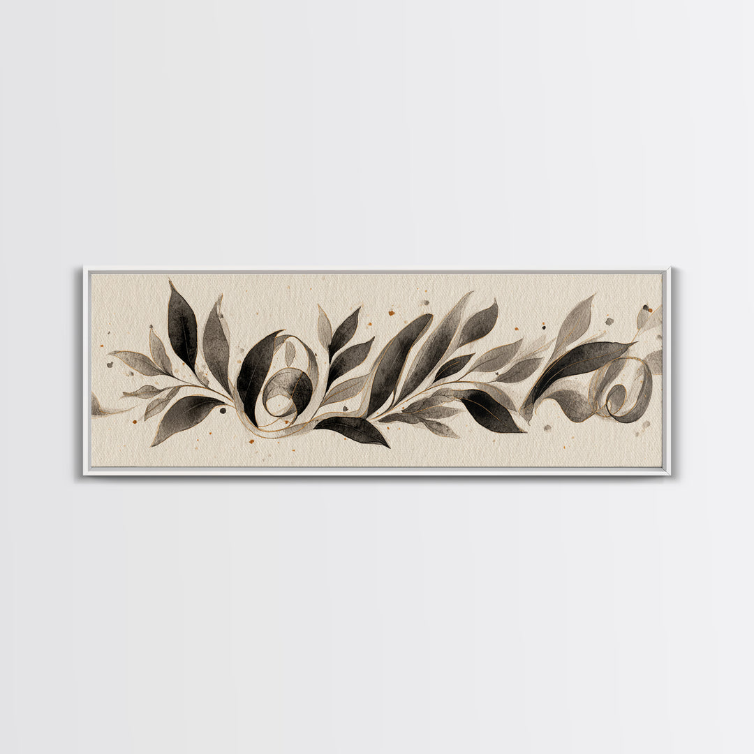 Botanical Calligraphy Pattern Canvas Print, Calligraphy Art, Printable, Living Room Decor, Oil Painting, Script, Watercolor Art, CAL-3x1-38