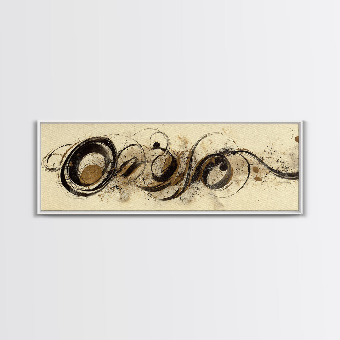 Baroque Scrollwork Made from Looping Pen Strokes Canvas Print, Calligraphy Art, Minimalist Wall Art, Living Room Decor, Script, CAL-3x1-4