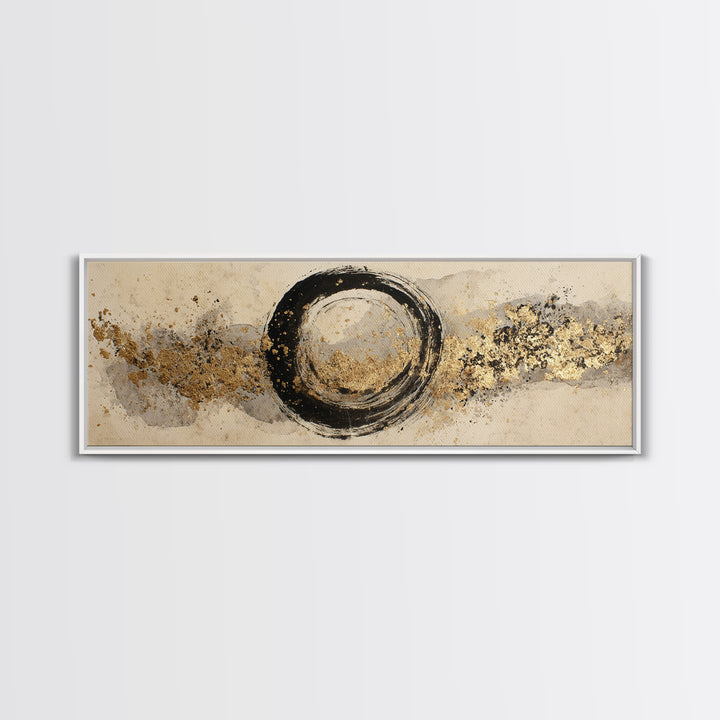 Japanese Brush Mark Circle Framed Canvas Print, Calligraphy Art, Neutral Decor, Living Room Decor, Fine Art, Script, Wall Art, CAL-3x1-44