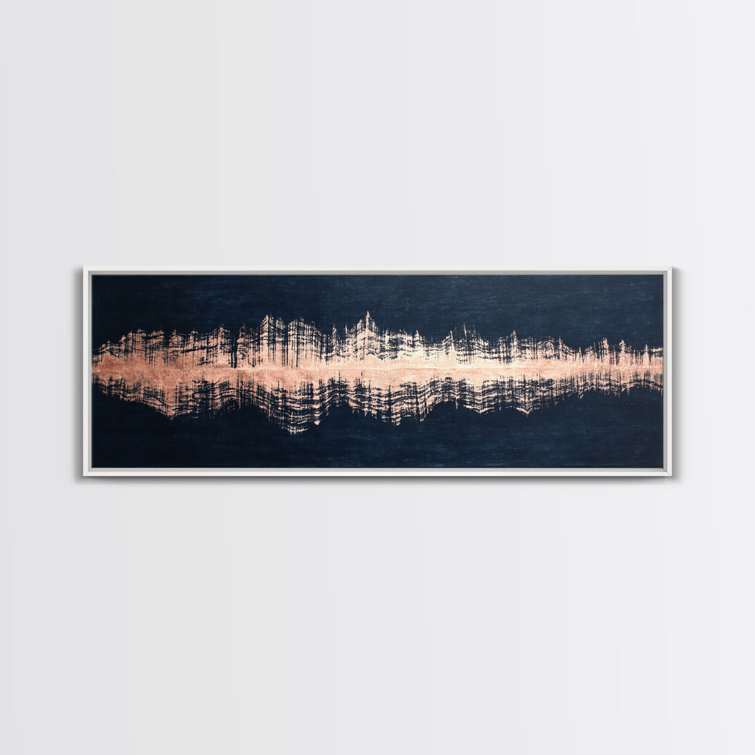 Layered Copper Ink Strokes on Dark Navy Canvas Print, Calligraphy Art, Modern Wall Art, Living Room Decor, Fine Art, Script, CAL-3x1-46