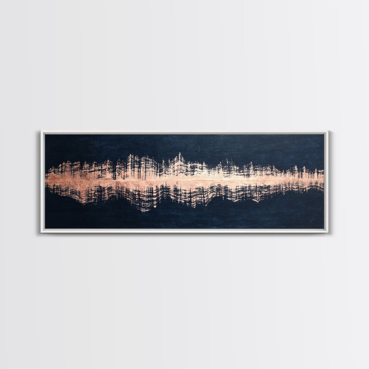 Layered Copper Ink Strokes on Dark Navy Canvas Print, Calligraphy Art, Modern Wall Art, Living Room Decor, Fine Art, Script, CAL-3x1-46