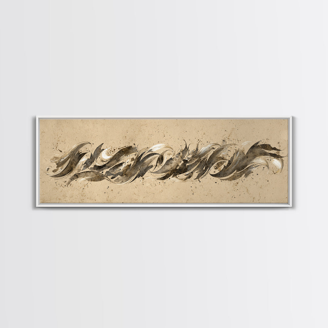 Calligraphic Bird Shape Formed from Flowing Lines Canvas Print, Calligraphy Art, Art Print, Living Room Decor, Fine Art, Script, CAL-3x1-48