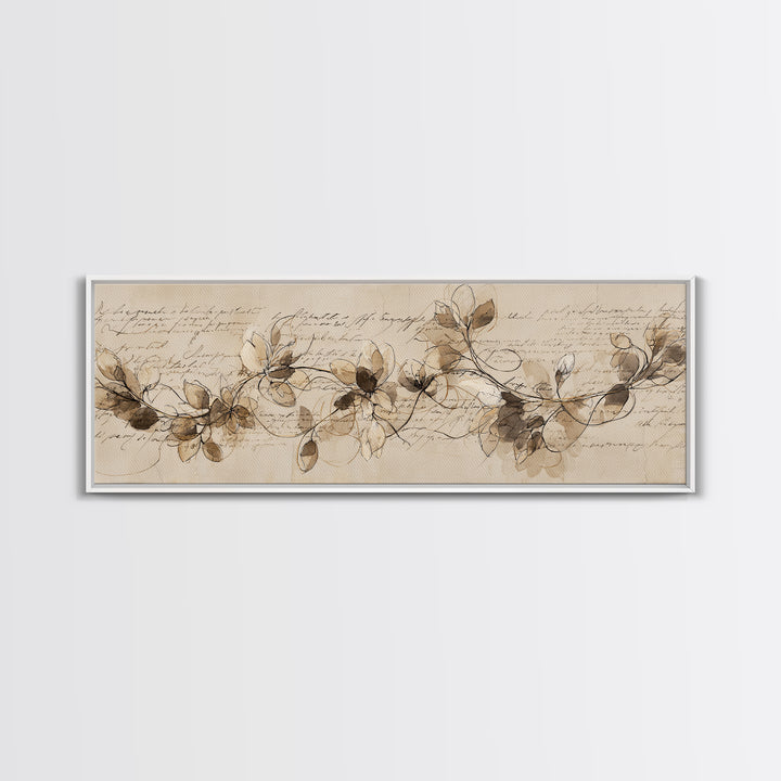 Floral Vine Created from Graceful Script Like Framed Canvas Print, Calligraphy Art, Living Room Decor, Oil Painting, Script, CAL-3x1-51