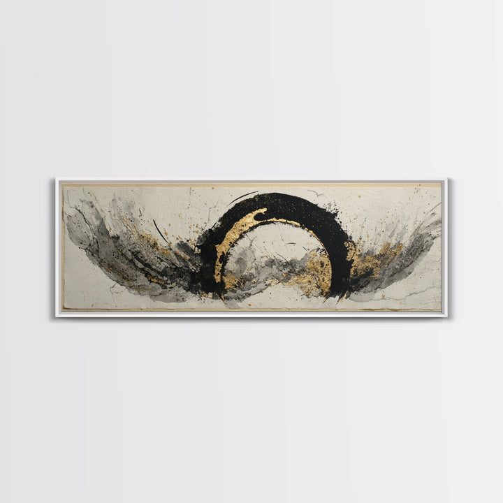 Crescent Moon Made from Elegant Ink Swashes Canvas Print, Calligraphy Art, Minimalist Wall Art, Living Room Decor, Script, CAL-3x1-61