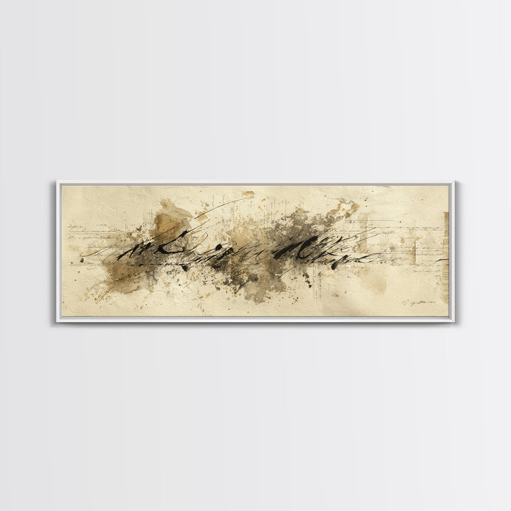 Romantic Handwritten Marks Without Readable Words Canvas Print, Calligraphy Art, Neutral Decor, Living Room Decor, Script, CAL-3x1-7