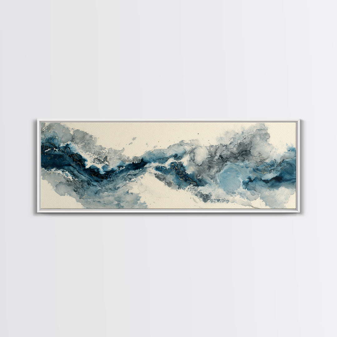 Modern Calligraphy Wave Framed Canvas Print, Calligraphy Art, Japanese Art, Living Room Decor, Fine Art, Script, Quote Wall Art, CAL-3x1-74