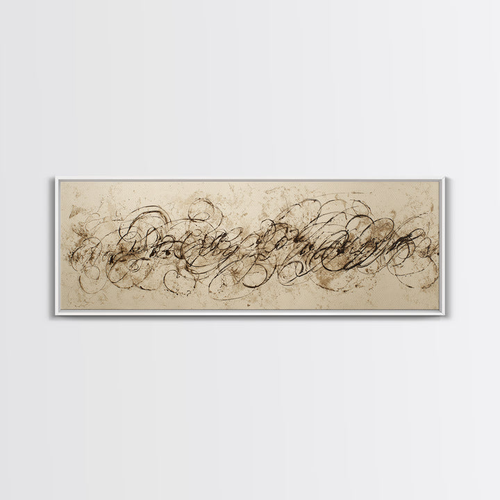 Baroque Scrollwork Made from Looping Pen Strokes Canvas Print, Calligraphy Art, Home Decor, Living Room Decor, Fine Art, Script, CAL-3x1-76