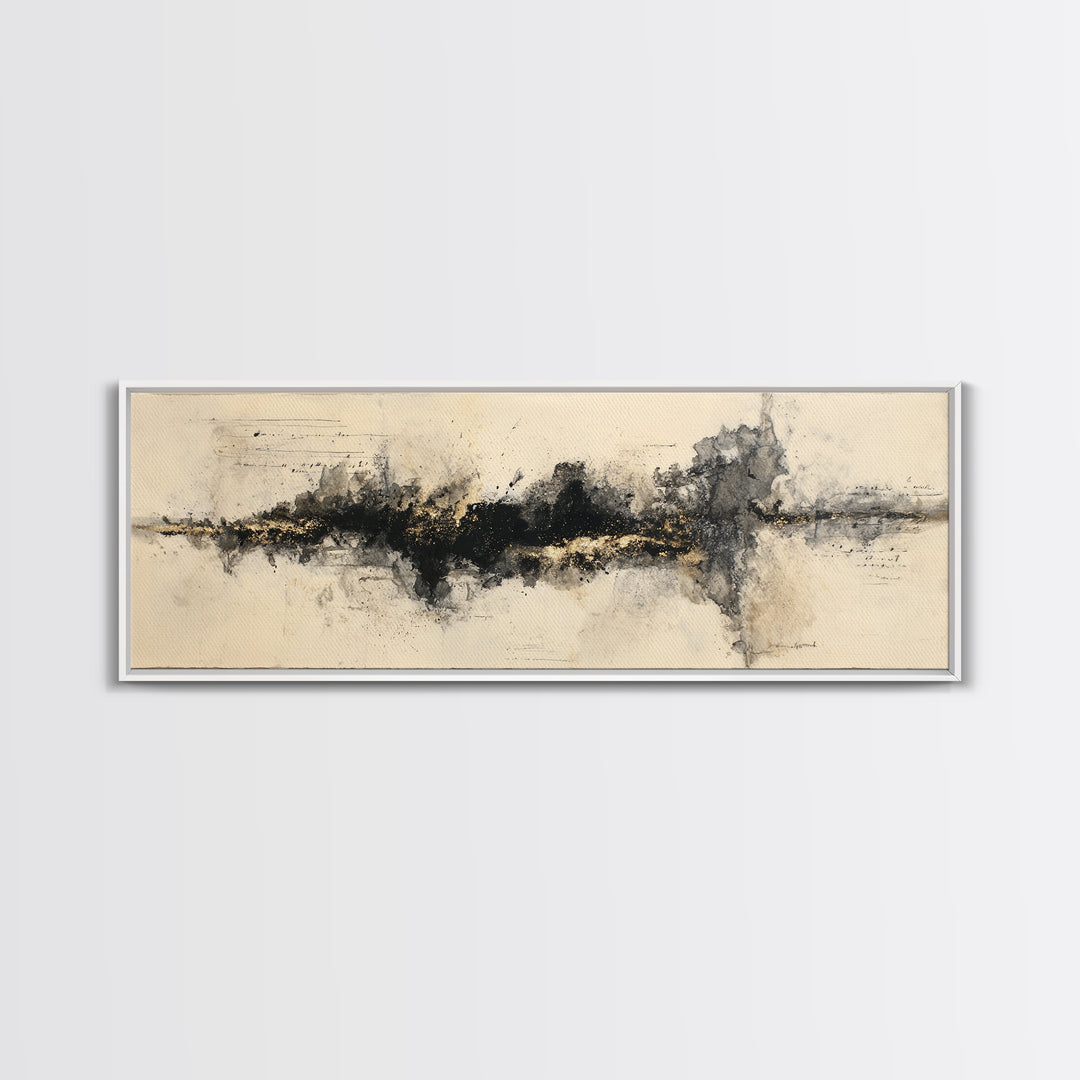 Monochrome Brush Alphabet Fragments as Abstract Texture Canvas Print, Calligraphy Art, Watercolor Art, Living Room Decor, CAL-3x1-77