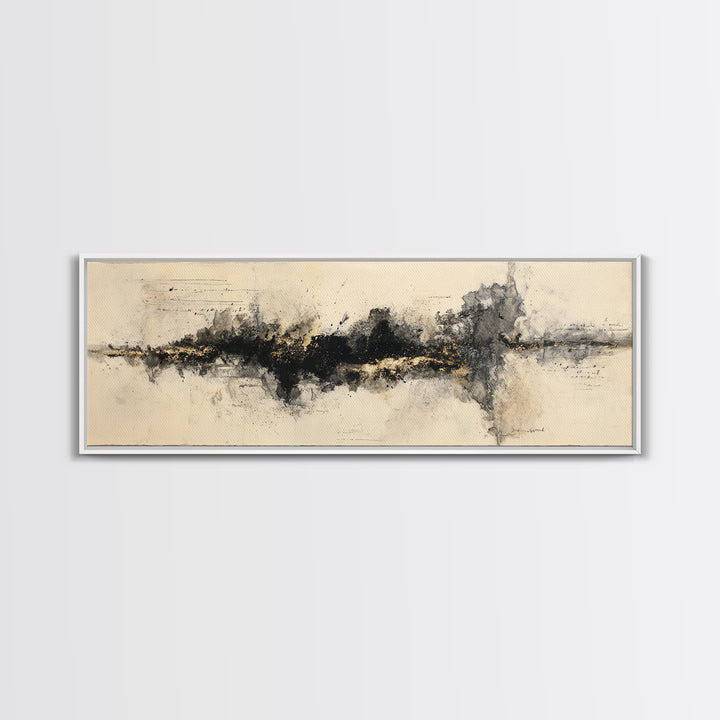 Monochrome Brush Alphabet Fragments as Abstract Texture Canvas Print, Calligraphy Art, Watercolor Art, Living Room Decor, CAL-3x1-77