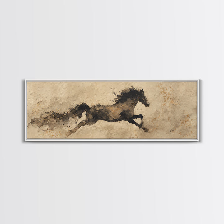 Calligraphic Horse Silhouette Made from One Line Framed Canvas Print, Calligraphy Art, Modern Art, Living Room Decor, Script, CAL-3x1-81