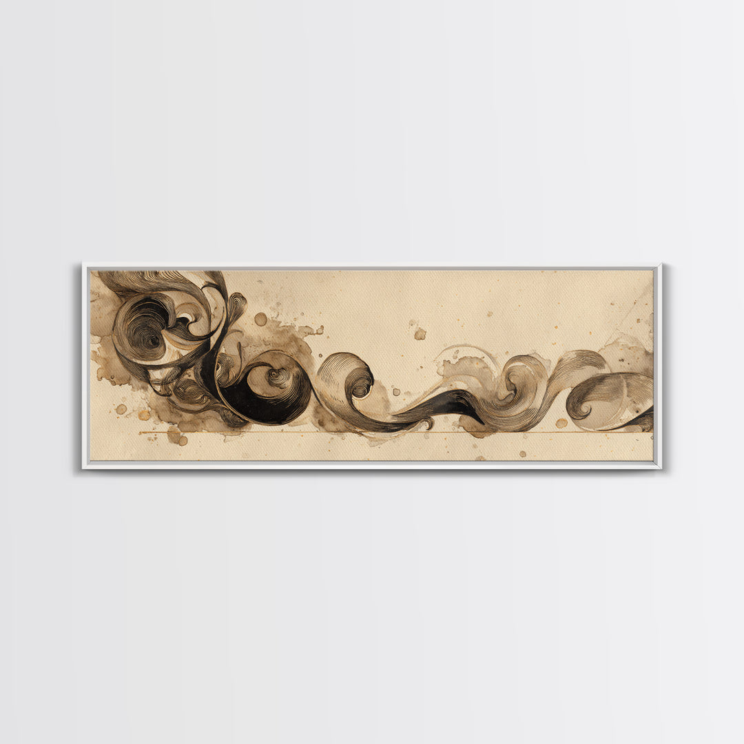 Ornamental Frame of Flourished Pen Curves Framed Canvas Print, Calligraphy Art, Calligraphy, Living Room Decor, Script, CAL-3x1-82