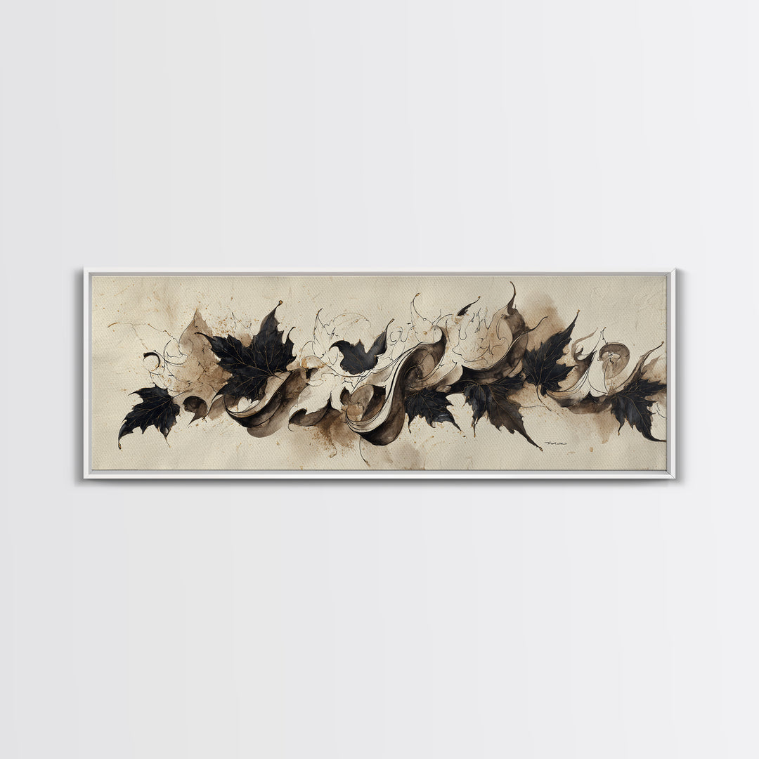 Botanical Calligraphy Pattern Canvas Print, Calligraphy Art, Wallart, Living Room Decor, Fine Art, Script, Minimalist Wall Art, CAL-3x1-86