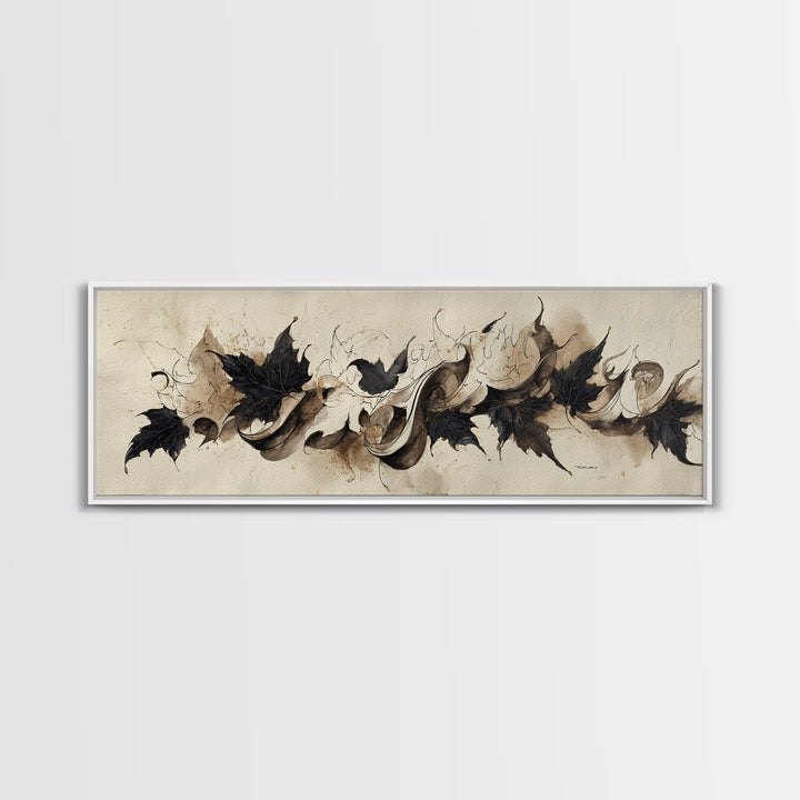 Botanical Calligraphy Pattern Canvas Print, Calligraphy Art, Wallart, Living Room Decor, Fine Art, Script, Minimalist Wall Art, CAL-3x1-86