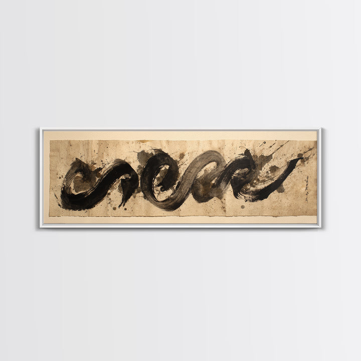 Expressive Musical Rhythm Painted as Ink Strokes Canvas Print, Calligraphy Art, Minimalist Decor, Living Room Decor, Script, CAL-3x1-88