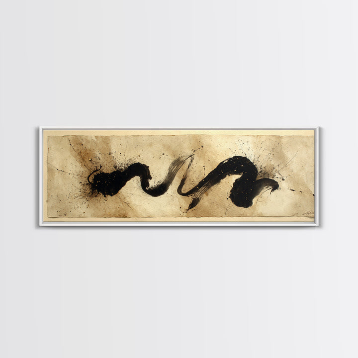 Large Sweeping Black Ink Gesture Like a Framed Canvas Print, Calligraphy Art, Quote Wall Art, Living Room Decor, Script, CAL-3x1-89