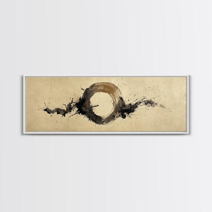 Japanese Brush Mark Circle Canvas Print, Calligraphy Art, Digital Prints, Living Room Decor, Script, Living Room Wall Art, CAL-3x1-92