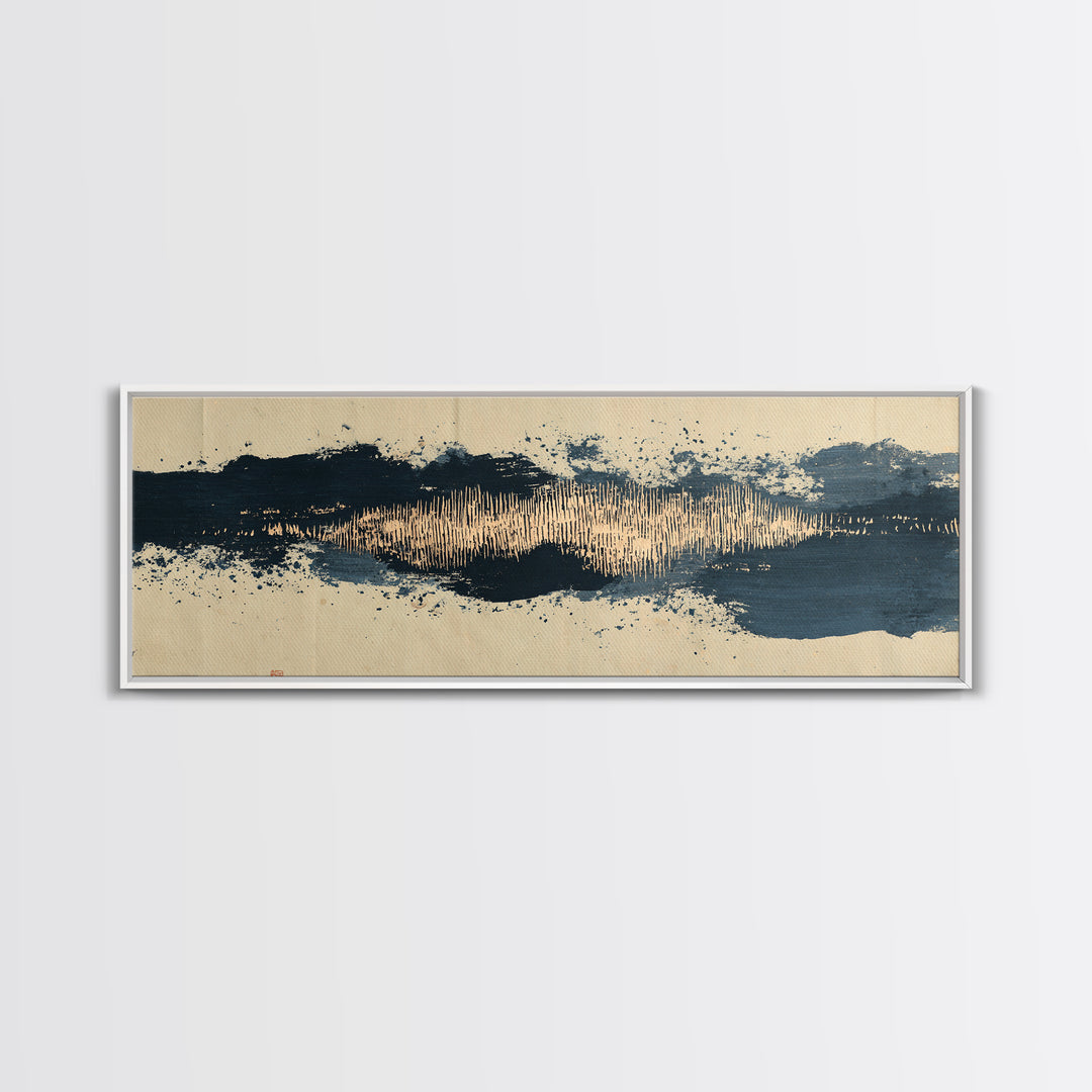 Layered Copper Ink Strokes on Dark Navy Canvas Print, Calligraphy Art, Living Room Wall Art, Living Room Decor, Script, CAL-3x1-94