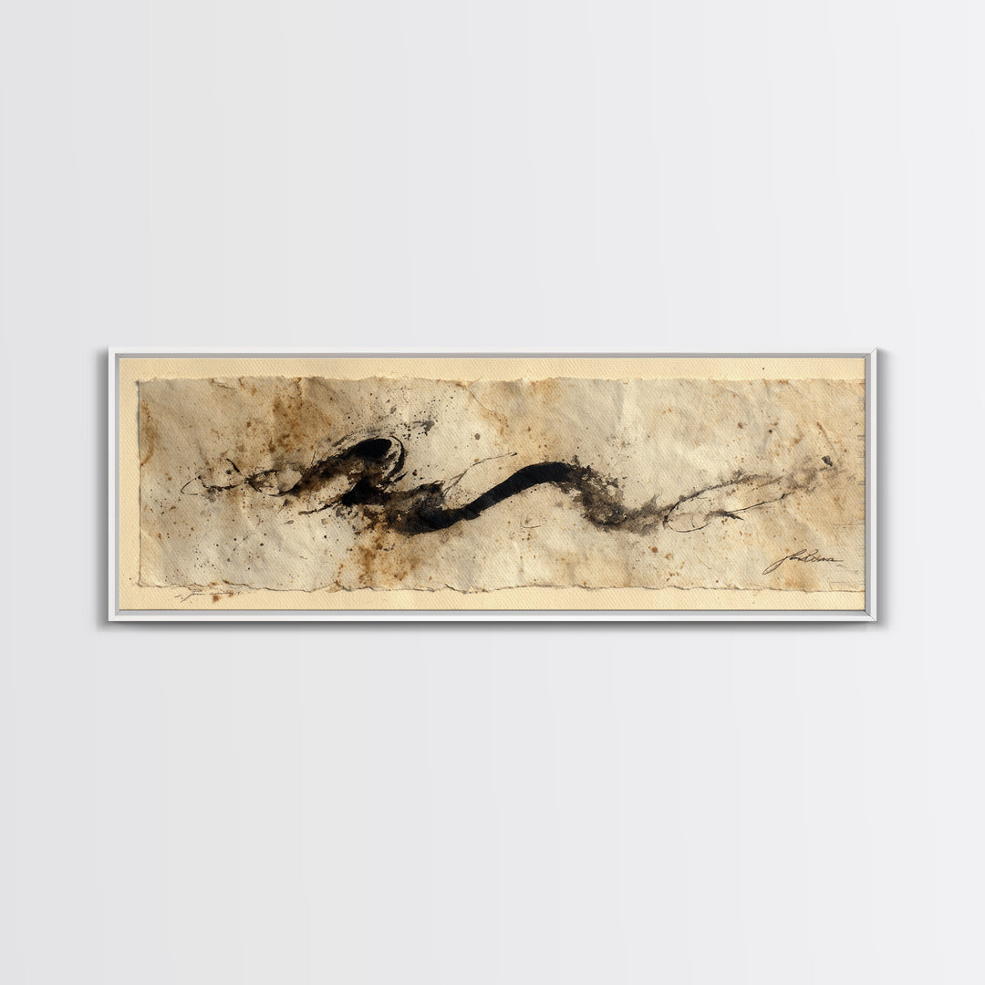 Minimal Black Calligraphy Rhythm Canvas Print, Calligraphy Art, Textured Painting, Living Room Decor, Fine Art, Script, CAL-3x1-95
