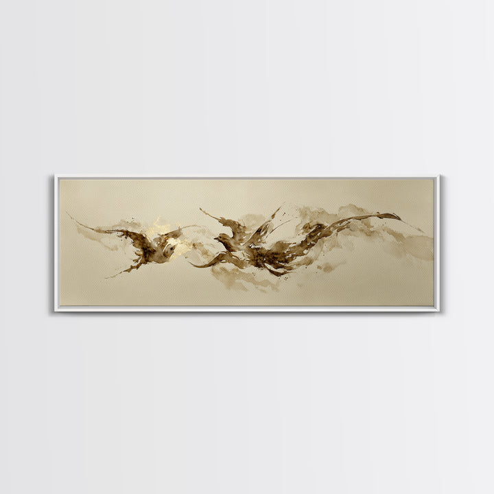 Calligraphic Bird Shape Formed from Flowing Lines Canvas Print, Calligraphy Art, Neutral Decor, Living Room Decor, Script, CAL-3x1-96