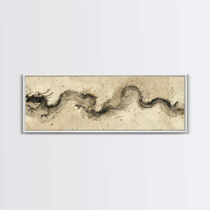 Ink Wash Dragon Curve Canvas Print, Calligraphy Art, Gallery Decor, Living Room Decor, Fine Art, Script, Contemporary Art, CAL-3x1-97