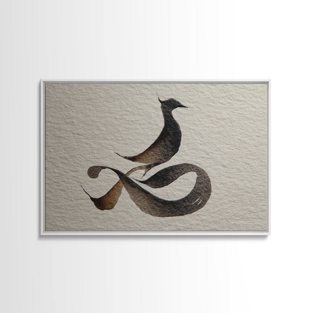 Calligraphic Bird Shape Formed from Flowing Lines Canvas Print, Calligraphy Art, Calligraphy, Living Room Decor, Script, CAL-3x2-12
