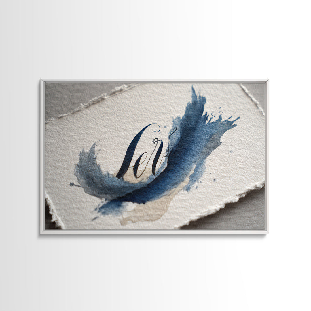 Modern Calligraphy Wave Framed Canvas Print, Calligraphy Art, Print, Living Room Decor, Fine Art, Script, Custom Art, CAL-3x2-14