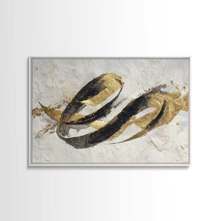 Gold Leaf Calligraphic Spiral on Plaster Surface Canvas Print, Calligraphy Art, Printable, Living Room Decor, Script, CAL-3x2-18