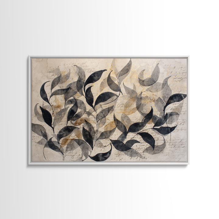 Botanical Calligraphy Pattern Framed Canvas Print, Calligraphy Art, Painting, Living Room Decor, Watercolor Art, Script, CAL-3x2-2