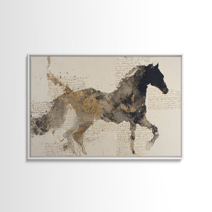 Calligraphic Horse Silhouette Made from One Line Canvas Print, Calligraphy Art, Living Room Wall Art, Living Room Decor, Script, CAL-3x2-21